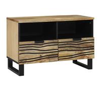 HETFTJN Mobile TV per Soggiorno in Legno Massello di Mango con Gambe Metallo Nero, Design Moderno Salvaspazio, Dimensioni 70x33.5x46 cm, Cabinet Porta TV con Cassetti per Appartamenti
