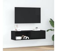 HETFTJN Mobile TV Soggiorno Moderno con Cassetto e Ripiano, Mobile Porta TV a Parete Salvaspazio in Legno Multistrato Rovere Nero 100x31x25,5 cm per Salotto