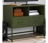 HETFTJN Mobile TV verde oliva 68 x 39 x 60,5 cm, design industriale in acciaio, con 2 cassetti e scomparti aperti, spaziosa credenza per Living Room e camera da letto