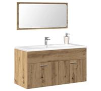HETFTJN Mobiletto Bagno con Specchio a Parete, 90 cm Rovere Artigianale in Truciolato, Ampio Armadietto Salvaspazio con Anta, Mobile per Bagno Montato a Parete per Ottimizzare lo Spazio