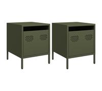 HETFTJN Mobiletto Basso Mobiletto Ingresso Mobile Cameretta Mobile Ingresso Moderno - Comodini 2 pz Verde Oliva 35x39x43,5 cm in Acciaio per Balcone Ingresso Camera Da Letto Bagno