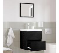 HETFTJN Mobiletto da Bagno con Specchio, 2 Cassetti Salvaspazio, Legno Ingegnerizzato Nero Opaco, Design Moderno Rettangolare per Interni