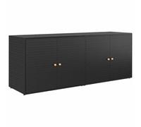 HETFTJN Mobiletto da Giardino in Polyrattan Nero 198x55,5x80 cm | Cassetta attrezzi da esterno con maniglie in legno di acacia e telaio in acciaio per organizzare il patio ed il terrazzo.