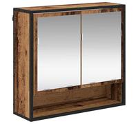 HETFTJN Mobiletto da Parete con Specchio Legno Vecchio 65x20x60 cm | Pensile salvaspazio in legno ingegnerizzato con 2 ante e 3 ripiani per il bagno o l ingresso.