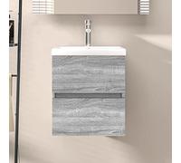 HETFTJN Mobiletto lavabo grigio Sonoma 41 x 38,5 x 45 cm in legno con cassetto, montaggio a parete, mobili da bagno salvaspazio dal design moderno per piccoli bagni e WC degli ospiti