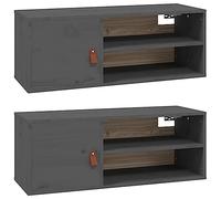 HETFTJN Mobiletto Pensile da Parete 2 pz Grigio 80x30x30 cm Pino Massello | Set 2 mobili sospesi grigi con 4 scomparti e 1 anta per organizzare il soggiorno salvando spazio a terra.