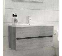 HETFTJN Mobiletto per lavabo Sonoma grigio 90 x 38,5 x 45 cm in legno cassetto moderno mobili da bagno con grande capacità di conservazione per bagno piccolo o WC stretto