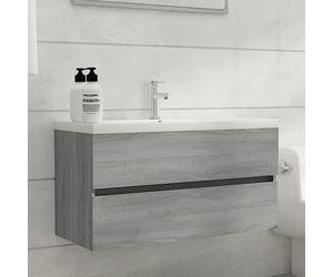 HETFTJN Mobiletto per lavabo Sonoma grigio 90 x 38,5 x 45 cm in legno cassetto moderno mobili da bagno con grande capacità di conservazione per bagno piccolo o WC stretto