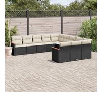 HETFTJN Mobili da giardino in polyrattan nero con spazio portaoggetti e cuscini bianco crema 62 x 62 x 69 cm telaio in acciaio robusto modulare per balcone, terrazza e giardino