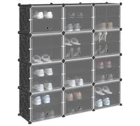 HETFTJN Organizzatore Modulare con 12 Cubi e Ante Trasparenti in PP, Scarpiera Salvaspazio per Scarpe e Oggetti, Nero 124.5x31.5x123.5 cm per Ingresso, Camera