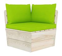 HETFTJN Pallet divano angolare per esterni, 60 x 60 x 65 cm, in legno di abete rosso impregnato, imbottitura verde chiaro, moderno, per balcone, giardino, terrazza