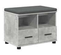 HETFTJN Panca da corridoio con cuscino, scarpiera con 2 cassetti e ripiani, panca con vano portaoggetti per ingresso, moderna panca compatta in legno, grigio cemento, 60 x 38 x 46 cm