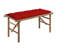HETFTJN Panchina da giardino pieghevole 118 cm, in bambù con cuscino impermeabile rosso in 100% poliestere, pieghevole, salvaspazio, per giardino, terrazza e balcone