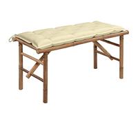 HETFTJN Panchina da giardino pieghevole in bambù, 118 cm, con rivestimento bianco crema, resistente alle intemperie, per giardino, balcone, terrazza e campeggio, pieghevole, salvaspazio