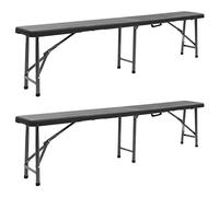 HETFTJN Panchina da giardino pieghevole, set da 2 pezzi, 180 cm, in HDPE resistente alle intemperie, con maniglia, motivo rattan, telaio in acciaio, per balcone, terrazza, campeggio, picnic