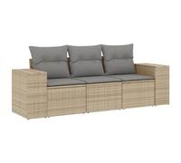 HETFTJN Poli-rattan 3 posti Sala da giardino beige grigio 83 x 62 x 69 cm divano centrale e 2 braccioli, piedini regolabili per balcone, terrazza, piccola area di seduta per esterni