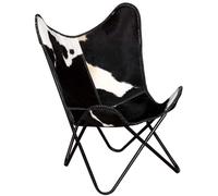 HETFTJN Poltrona a farfalla in vera pelle nera e bianca, 74 x 66 x 90 cm, realizzata a mano, con telaio in ferro, per soggiorno, camera da letto, balcone
