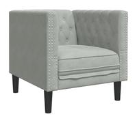 HETFTJN Poltrona Chesterfield in velluto grigio chiaro, elegante poltrona in velluto con cuciture a bottoni, poltrona imbottita per soggiorno, comoda poltrona club con gambe in legno, 71 x 74,5 x 70,5