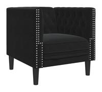 HETFTJN Poltrona Chesterfield in velluto nero, elegante poltrona imbottita con bottoni, comoda poltrona da club per soggiorno e ufficio, moderna poltrona lounge con gambe in legno massiccio, 71 x 74,5