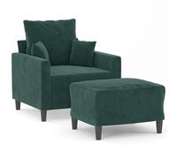 HETFTJN Poltrona con sgabello, in velluto verde scuro, poltrona relax con gambe in metallo, moderna poltrona imbottita, con poggiapiedi, per soggiorno e angolo lettura, larghezza della seduta 60 cm