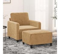 HETFTJN Poltrona con sgabello, marrone, velluto, 78 x 77 x 80 cm, set moderno a due posti, per piccolo soggiorno, balcone, camera dei ragazzi, angolo lettura, imbottita