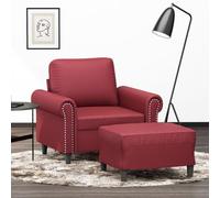 HETFTJN Poltrona con sgabello, rosso vinaccia, 92 x 77 x 80 cm, in ecopelle, design moderno, struttura in metallo, comoda poltrona da lettura per soggiorno, camera dei ragazzi e ufficio