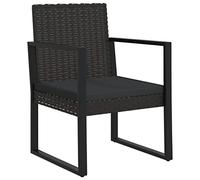 HETFTJN Poltrona da giardino con cuscini, in rattan sintetico, per terrazza e giardino, stabile, con struttura in acciaio, comoda sedia da giardino, dimensioni: 51,5 x 57 x 74,5 cm, colore: nero