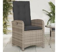 HETFTJN Poltrona da Giardino Reclinabile in Polyrattan Grigia con Cuscini Regolabile per Esterno Giardino Balcone Terrazzo Spiaggia 57x58.5x93cm