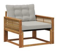 HETFTJN Poltrona da Giardino Singola in Legno di Acacia con Cuscino | Elegante divanetto modulare per terrazzo e patio con cuscino grigio imbottito braccioli e seduta profonda per il relax.