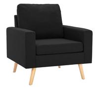 HETFTJN Poltrona moderna nera in tessuto 77 x 71 x 80 cm con spessi cuscini imbottiti, telaio in legno massiccio, poltrona da lettura per soggiorno camera da letto balcone