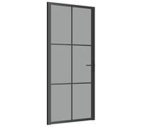 HETFTJN Porta interna 93 x 201,5 cm, in vetro temperato e alluminio, con moderna striscia verticale e vetro scuro, per soggiorno, camera da letto e ufficio
