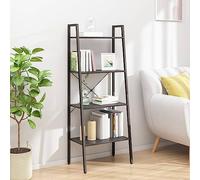 HETFTJN Scaffalatura con 4 ripiani, colore nero, 56 x 35 x 140 cm, in acciaio e materiale in legno, robusto scaffale alto per libri, decorazione e conservazione in soggiorno, ufficio o balcone