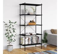 HETFTJN Scaffalatura nera 80 x 40 x 163 cm con 5 ripiani in acciaio e legno robusta libreria per soggiorno, ufficio e garage