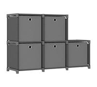 HETFTJN Scaffale a cubo con 5 scatole, grigio, 103 x 30 x 72,5 cm, in tessuto e acciaio, moderno scaffale portaoggetti per soggiorno e corridoio, versatile scaffale in tessuto con scatole pieghevoli