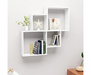 HETFTJN Scaffale da parete a forma di cubo, bianco, 80 x 15 x 78,5 cm, in legno dal design moderno, con scomparti aperti, robusto e versatile, per soggiorno, bagno e cucina