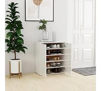 HETFTJN Scarpiera Bianco Lucido 60x35x70 cm in Truciolato con 5 Ripiani e 2 Ante, Mobile Salvaspazio per Ingresso e Camera da Letto, Organizzatore Scarpe Robustezza