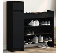 HETFTJN Scarpiera Nera in Legno Multistrato per Ingresso Salvaspazio, con Cassetto, Ante e 4 Ripiani, Dimensioni 100,5x28x100 cm per Organizzare 10 Paia di Scarpe