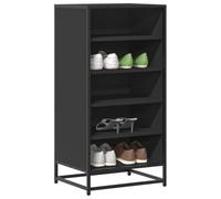 HETFTJN Scarpiera Portascarpe Salvaspazio Nero Legno Multistrato e Metallo 48x38x97,5 cm per Ingresso con Design Ventilato Elegante e Ripiano Superiore