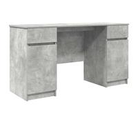 HETFTJN Scrivania 140 x 49 x 76 cm in materiale derivato dal legno con 2 ripiani e cassetto, design moderno, struttura robusta, per ufficio a casa, ufficio, videogiochi, grigio cemento