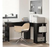 HETFTJN Scrivania ad Angolo per Ufficio in MDF Rovere Nero, Design Salvaspazio con 2 Ripiani, Scrivania Moderna per Ottimizzare lo Spazio Ufficio o Studio