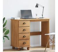 HETFTJN Scrivania con Cassetti Piccola per Ufficio Domestico in Legno Massello di Pino Marrone 95x40x75 cm Design Classico per Studio e Lavoro