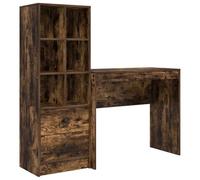 HETFTJN Scrivania con Mobiletto Libreria 2 Pezzi Rovere Fumé | Set studio salvaspazio composto da tavolo porta PC e mobile alto con 6 ripiani e 2 cassetti in legno ingegnerizzato.