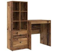 HETFTJN Scrivania con Scaffale 6 Ripiani e 2 Cassetti, Set 2 Pezzi | Postazione di lavoro salvaspazio con mobile contenitore integrato, ideale per studio, ufficio o camera da letto.