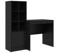 HETFTJN Scrivania per Ufficio 2 Pezzi con Cassetti e Scaffale Rovere Nero | Set postazione lavoro salvaspazio per studio con mobile alto a 6 ripiani e 2 cassetti in legno ingegnerizzato.