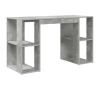 HETFTJN Scrivania per Ufficio in Legno Ingegnerizzato Grigio Cemento 130cm | Mobile scrittoio moderno con ripiani integrati, perfetto per ottimizzare lo spazio nello studio o in camera da letto.