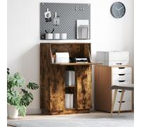 HETFTJN Scrivania Ufficio Moderna in Rovere Affumicato con Ripiani, Legno Ingegnerizzato 2cm, Scrivania PC per Studio Casa