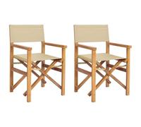 HETFTJN Sedia da Regista Pieghevole in Teak Massello, Marrone e Beige | Struttura salvaspazio pieghevole con seduta imbottita per relax in giardino, balcone o terrazza. Portata 110 kg.
