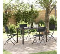 HETFTJN Sedie Pieghevoli da Giardino 5 Pezzi Nero Acciaio Textilene Set da Pranzo Esterno per Balcone Terrazzo Comode e Pratiche