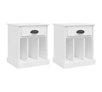 HETFTJN Set 2 Comodini Bianchi 43x36x50 cm in Legno Multistrato | Set di due tavolini da notte compatti per camera da letto con un cassetto pratico e tre vani a giorno organizzati.