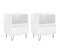 HETFTJN Set 2 Comodini Bianco Lucido 40x35x50 cm in Legno e Metallo | Perfetto per la camera da letto, questo mobiletto offre un vano a giorno, cassetto capiente e gambe in metallo stabili.